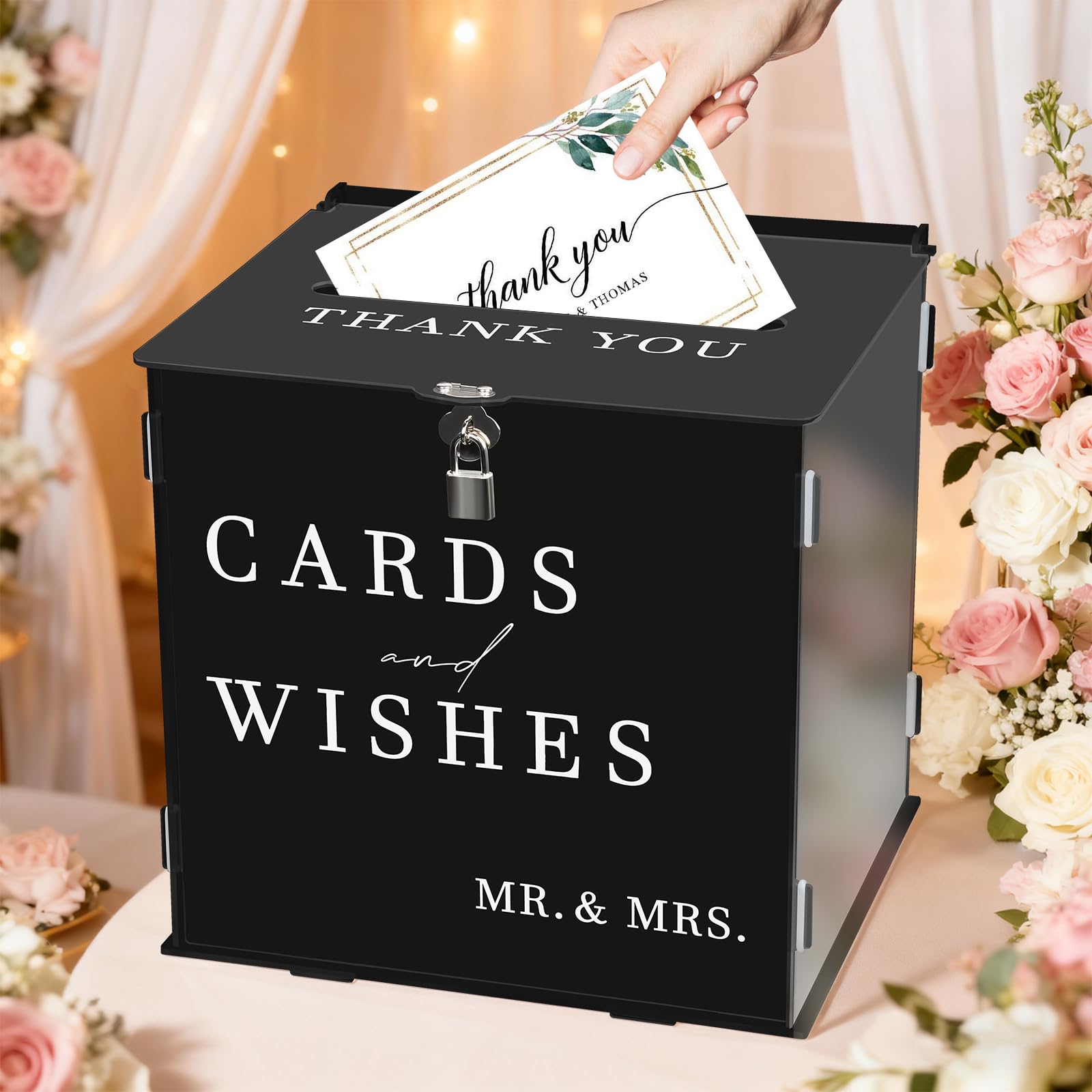 Acryl Hochzeit Kartenbox,Hochzeitskarten Box mit Schloss und Schlitz,Geldbox Briefkasten Kartenkiste Karten Boxen,DIY Geschenkkartenboxen für Hochzeit Geburtstag Jubiläum Baby Shower (Schwarz)