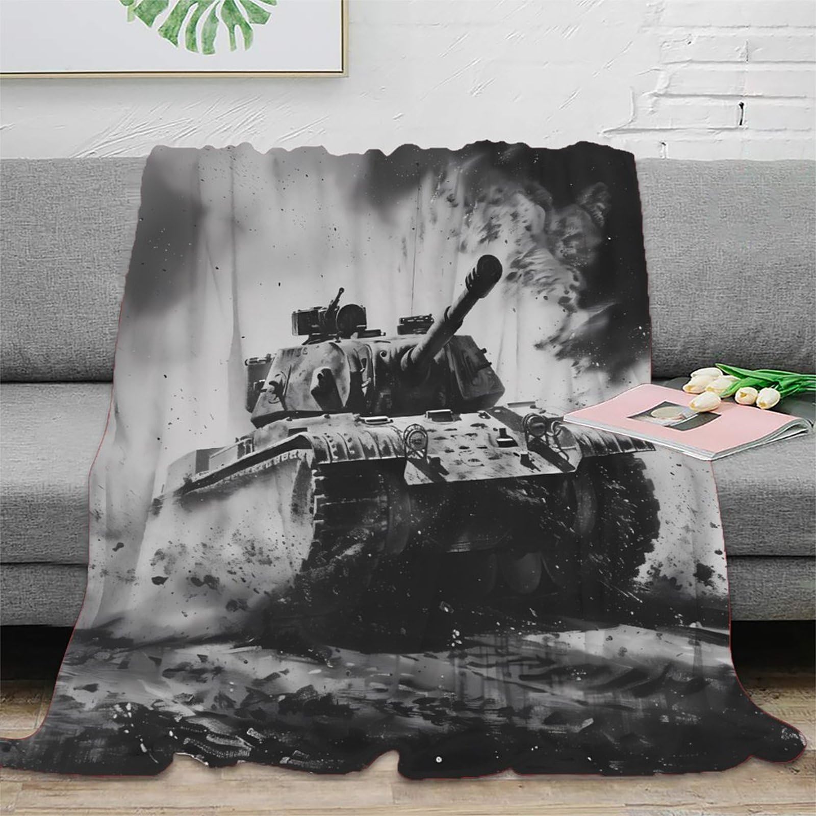 Jeté de canapé microfibre tank 3D plaid militaire 150x200cm couverture lit warfare