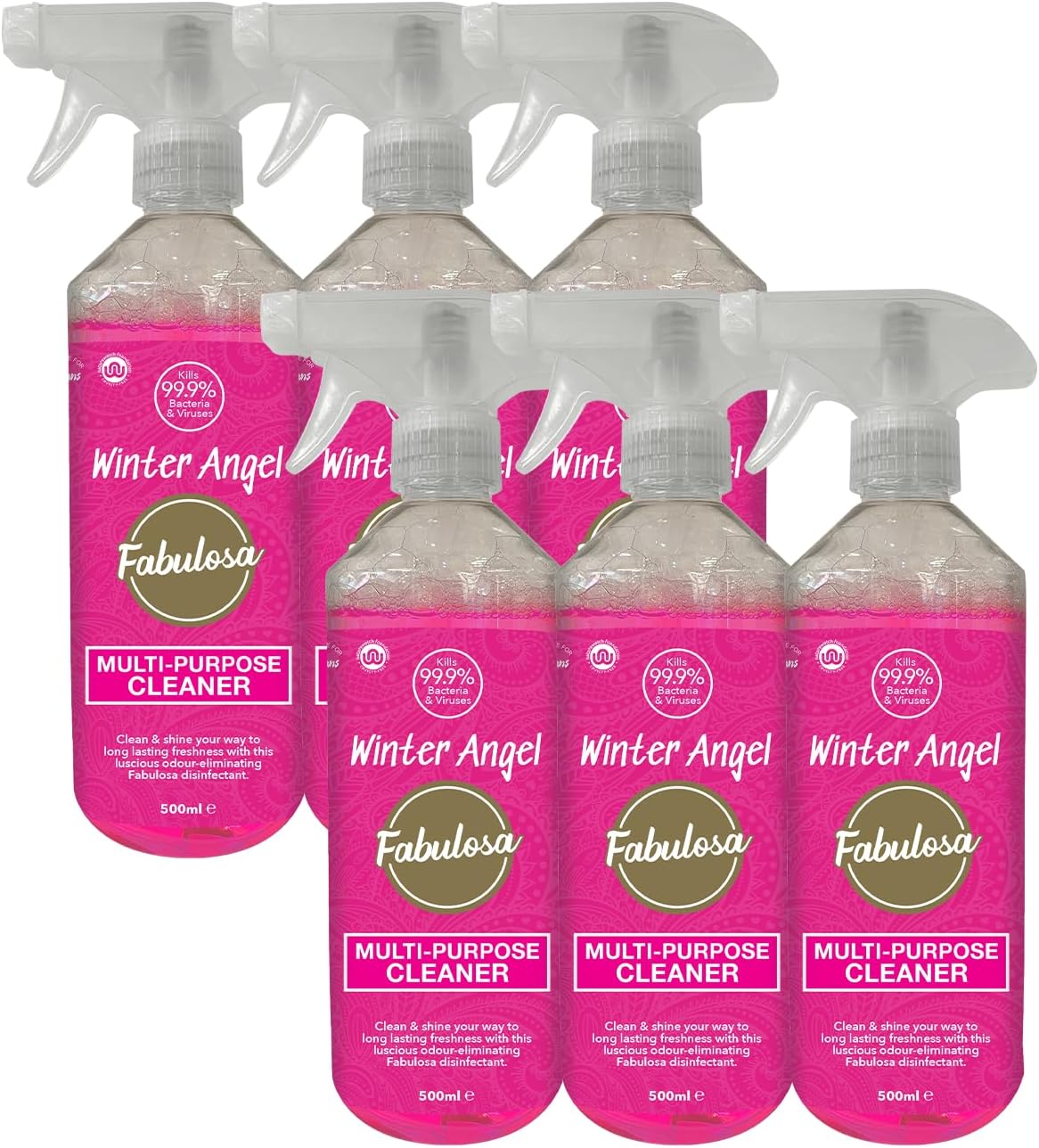 Antibacterial Disinfectant Spray, All Purpose Multi Surface Cleaner, 500ml, 6 Pack, Winter Angel (packaging may vary)