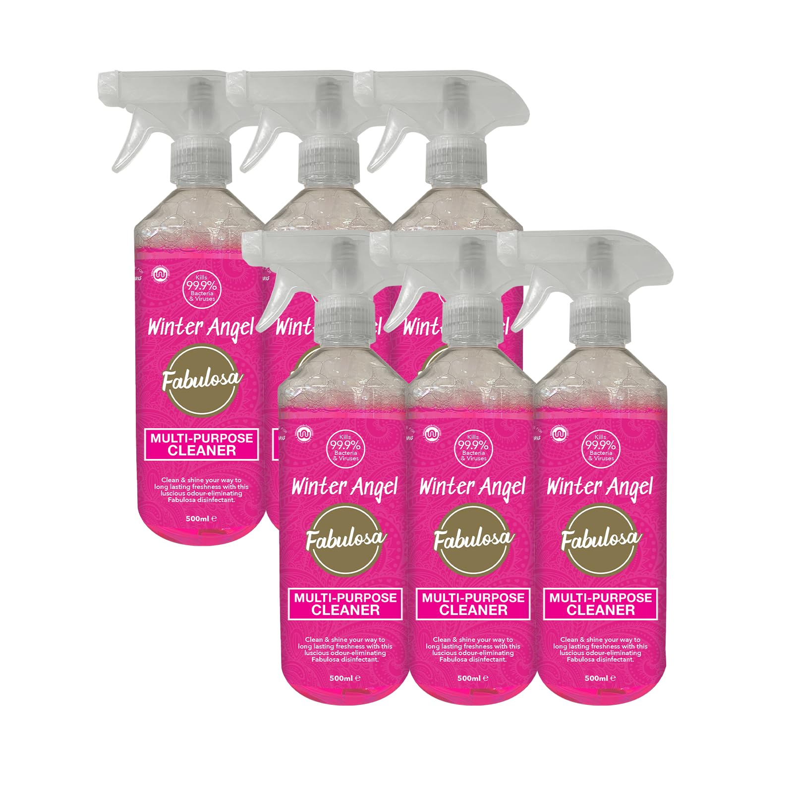FabulosaAntibacterial Disinfectant Spray, All Purpose Multi Surface Cleaner, 500ml, 6 Pack, Winter Angel (packaging may vary)