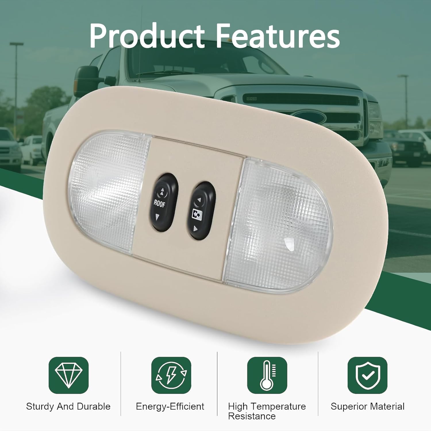 Overhead Console with LED Map Lights & Sunroof Switch for Ford F150 2004-2008 Lincoln Mark LT 2006-2008 Beige Interior Light Replacement 7L3Z-18519A70-BA 7L3Z-18519A70-BC