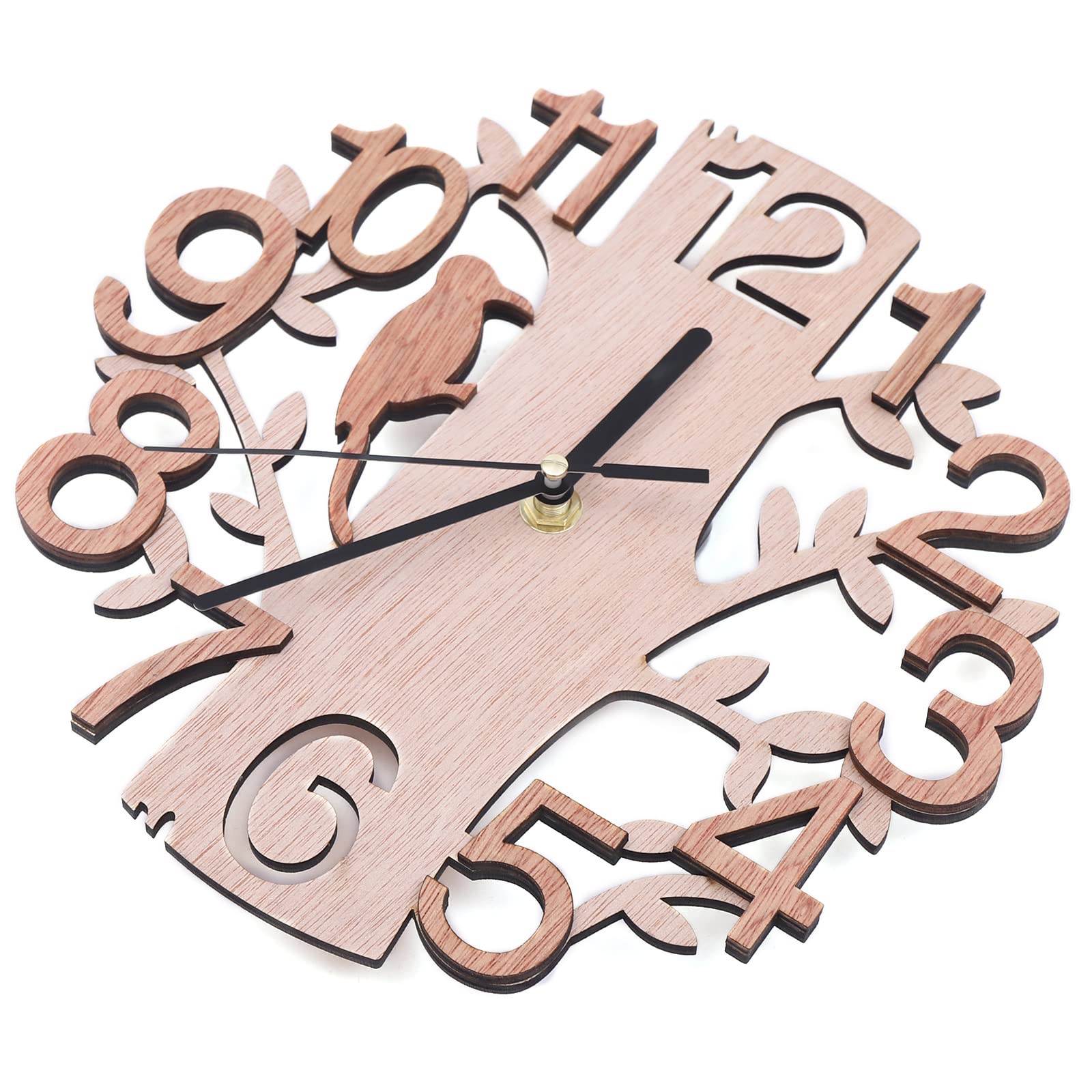 Horloge Murale Design Bois avec Mécanisme Silencieux, Grande Horloge Décorative Rond 23 cm, Cadre Naturel pour Salon Chambre Bureau, sans Tic-Tac