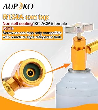 R134A AC Refrigerant Charge Hose Kit for Car Air Conditioning Refrigerant | 1/2 ACME Can Opener Tap Dispensing Piercing Valve, 13MM Low Side Coupler, R134A Recharge Hose With 100 PSI Pressure Gauge
