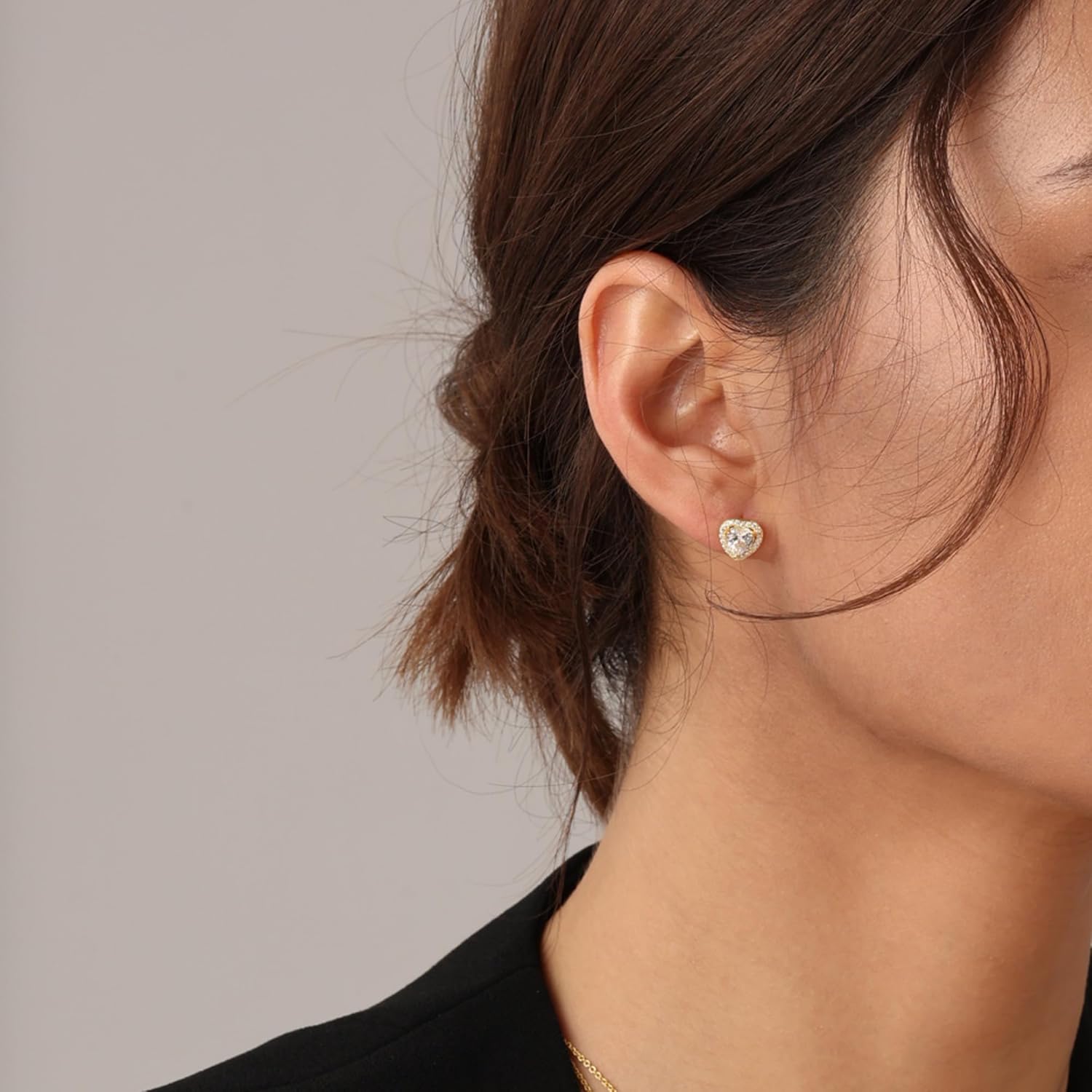 SAVEARTH DIAMONDS 18k Gold Plated Sterling Silver Post Halo Stud Earrings | Heart, Round & Teardrop style Moissanite Diamond Stud Earrings for Women | Push Back Earrings For Her