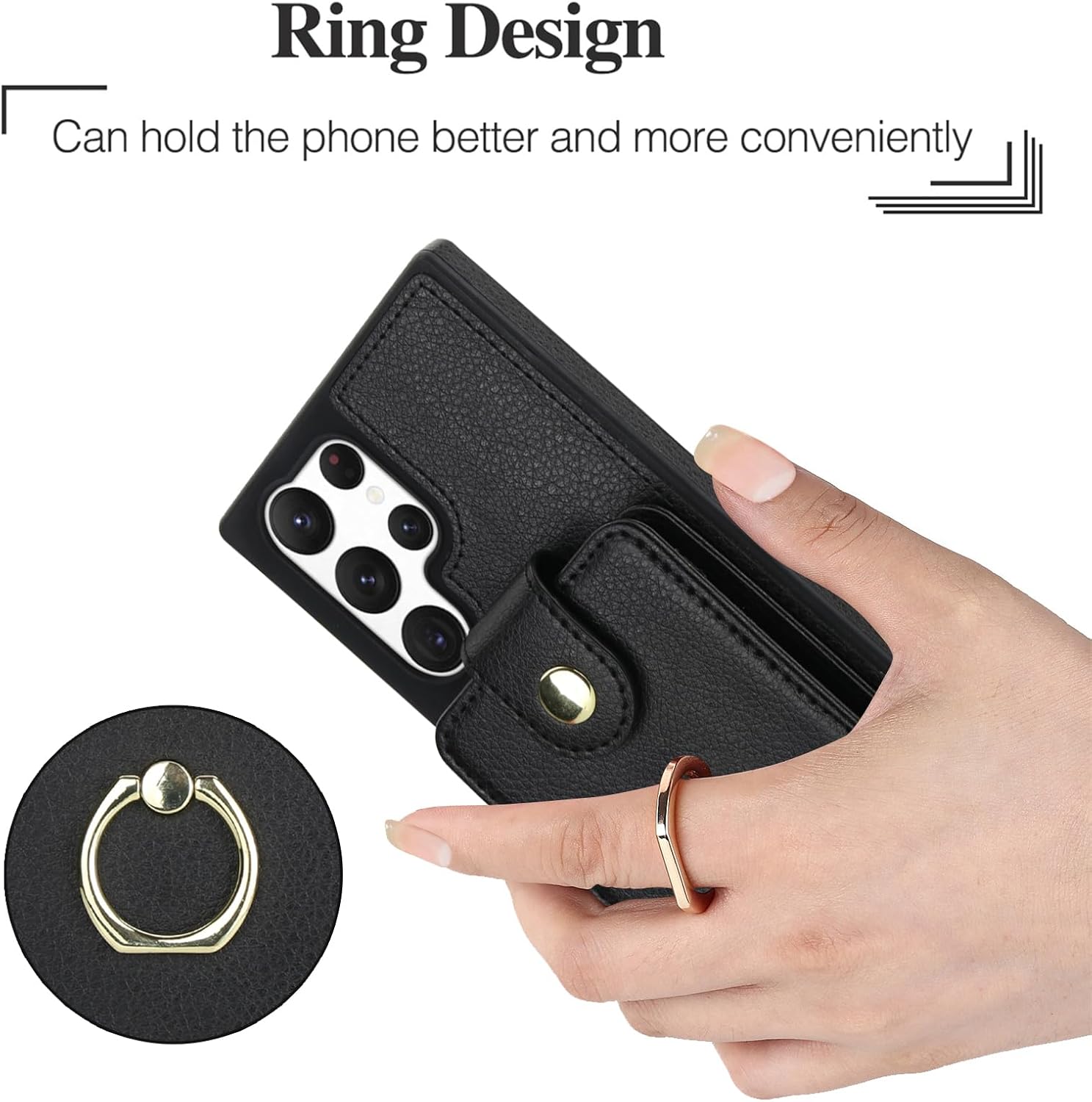 Phone Case for Samsung Galaxy S22 Ultra 5G Magnetic Wallet Cover and Screen Protector Ring Kickstand Compatible with MagSafe RFID Blocking S22ultra 22S S 22 S22U S22ultra5g for Women Men Black