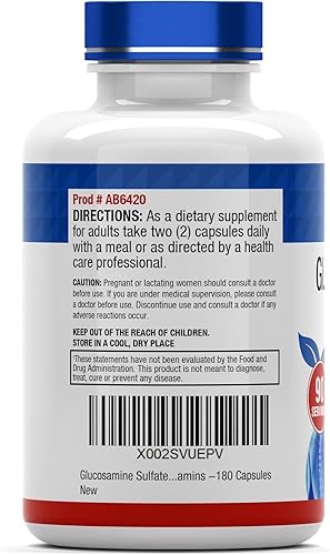 Miniatura 7 de tnvitamins Cápsulas de sulfato de glucosamina de 2000 mg (180 unidades)  Suplemento de apoyo articular para mujeres y hombres  Producido en los