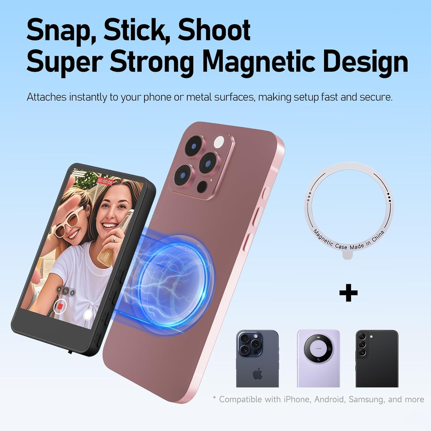 SYNCO XView M4 Wireless Magnetic Phone Vlog Selfie Monitor,4K/1080p Rear Camera Vlog Screen with 164FT Range, Built-in Speaker for YouTube TikTok Live Streaming,Compatible with iPhone/Android - Black