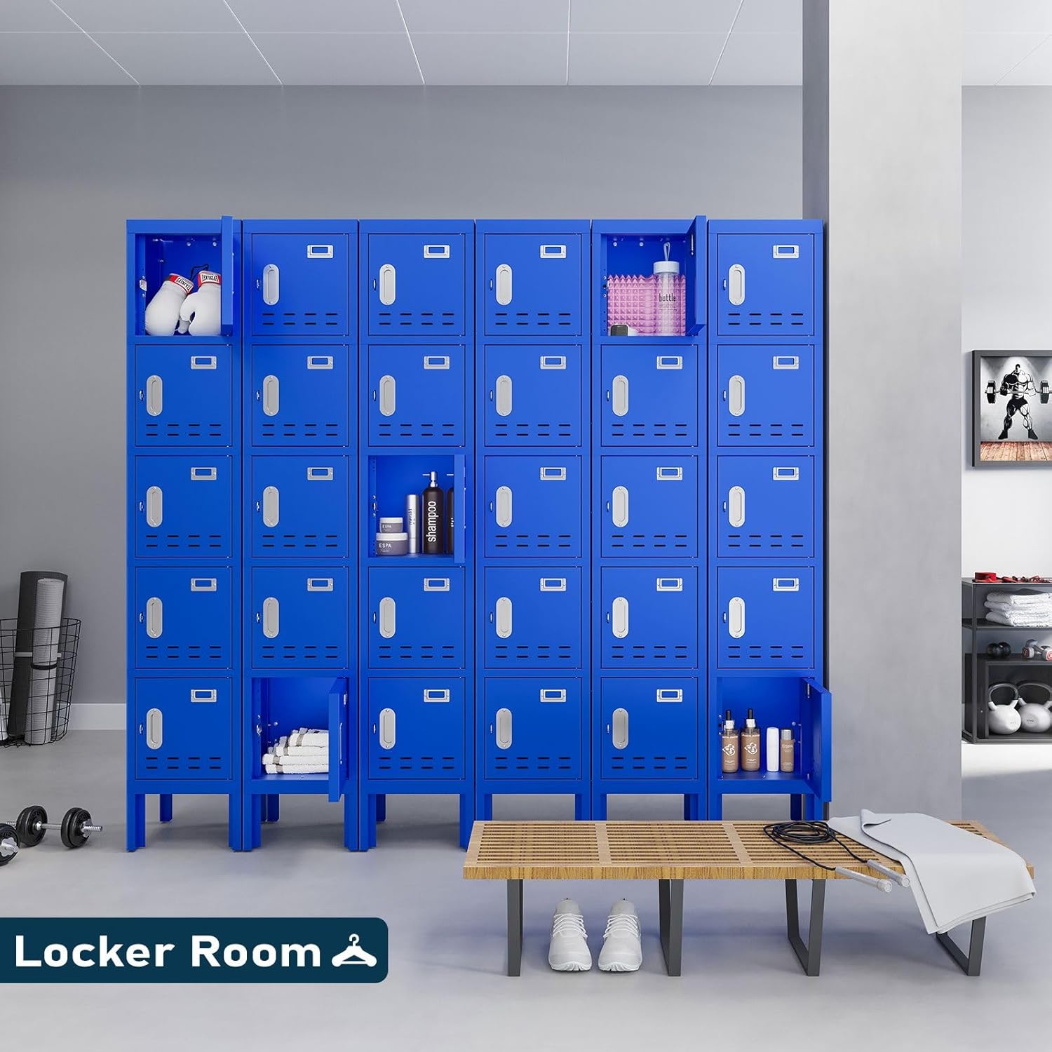 Employees Lockers 66" 5-Door Storage Metal Locker Cabinet for School, Gym, Home Office & Garage, Secure Equipment & Tools Organization (5 Doors,Blue