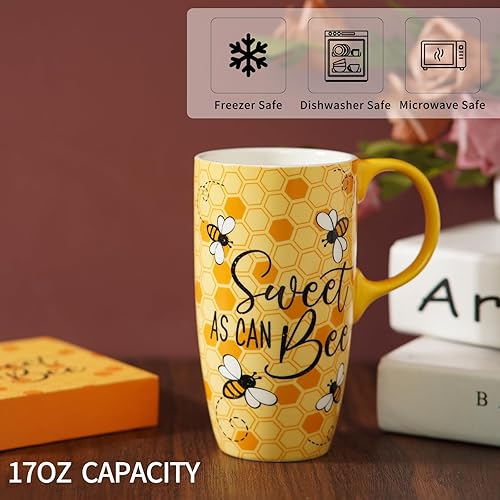 Miniatura 18 de Topadorn Taza de café de cerámica para regalo con tapa de 17 onzas, taza de té alta de porcelana con asa para el hogar y la oficina, taza