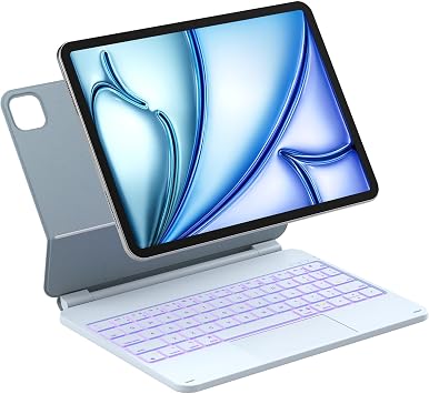 Inateck Magnetic Keyboard Case for Air 11 inch M4 2026/2025 M3/2024 M2, Easy-Set for Air 6/5/4 Gen, iPad Pro 11 inch 4/3/2/1 Gen, Floating Cantilever Stand, 7-Color Backlight with Trackpad, Blue