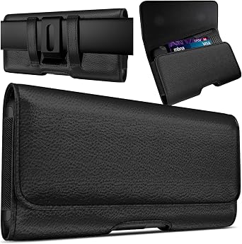 PiTau Holster for iPhone Pro Max and Plus Models 17 16 15 14 13 12 11 Xs Max - Cell Phone Belt Holder Case with Clip, ID Credit Card Slot Pouch Cover, Large Black