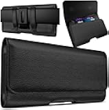 PiTau Holster for iPhone 17, 17 Pro, 16, 16 Pro, 15, 15 Pro, 14, 14 Pro, 13, 13 Pro, 12, 12 Pro, 11, Xs, 11 Pro, X, XR, Cell Phone Belt Holder Case with Clip, ID Credit Card Slot Pouch Cover, Black