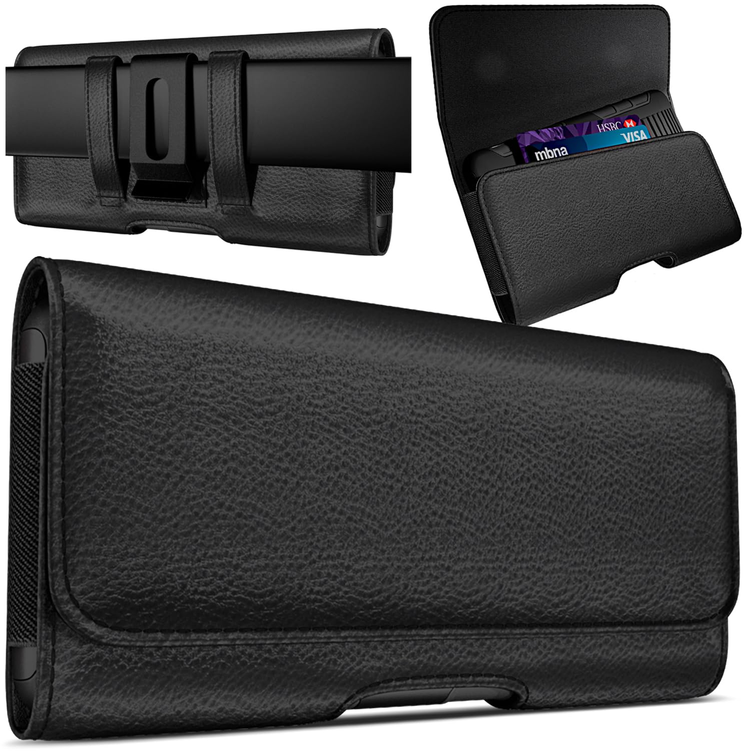 Cell Phone Holster Designed for iPhone 12 Pro Max Belt Holder Belt Case with Belt Clip and Belt Loops Carrying Pouch Cover Fits Apple iPhone 12 Pro Max/11 Pro Max/ XS Max with Other Cases on- Black