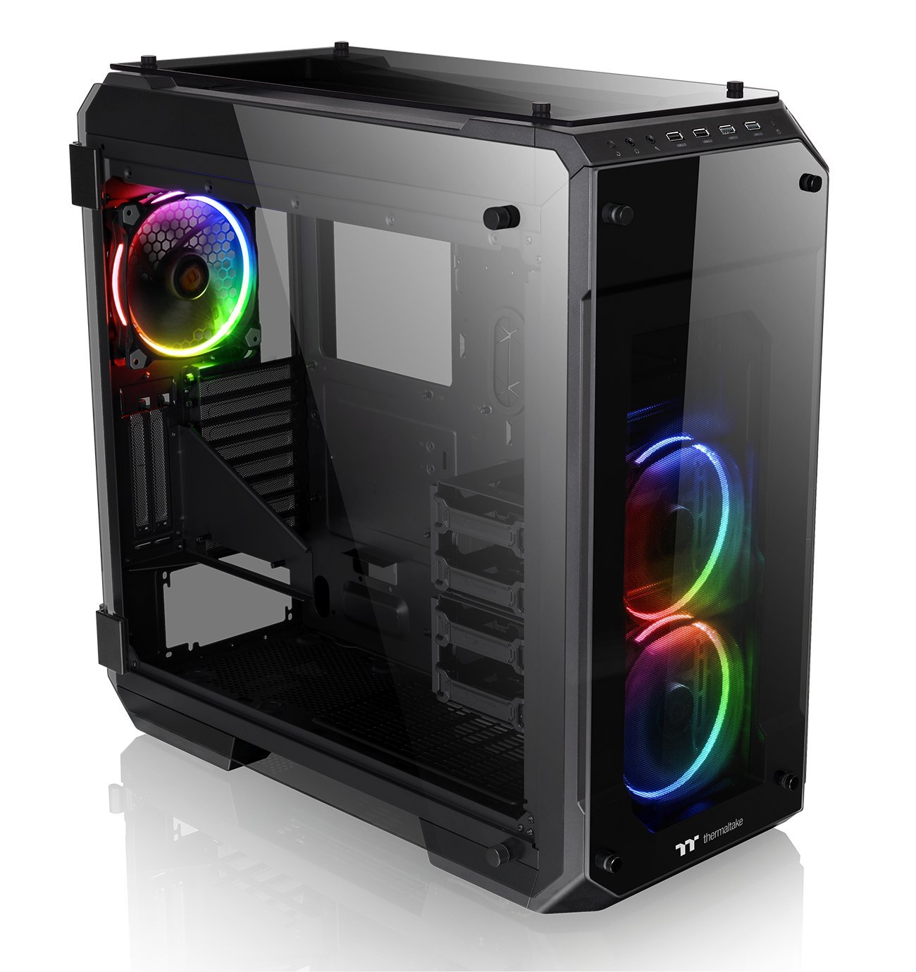 Thermaltake 71 RGB 4 Sided Tempered Glass GPU Modular E ATX Gaming Full Tower Computer Case with 3 RGB LED Ring Fan Pre-Installed CA 1I7 00F1WN 01 Thermaltake 71 RGB 4 Sided Tempered Glass GPU Modular E ATX Gaming Full Tower Computer Case with 3 RGB LED Ring Fan Pre-Installed CA 1I7 00F1WN 01