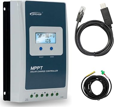EPEVER 30A MPPT Solar Charge Controller 98% High Efficiency 12V/24V Auto for RV Marine Off-Grid Systems LCD Display Lithium Lead Acid Gel Compatible with USB Temperature Sensor