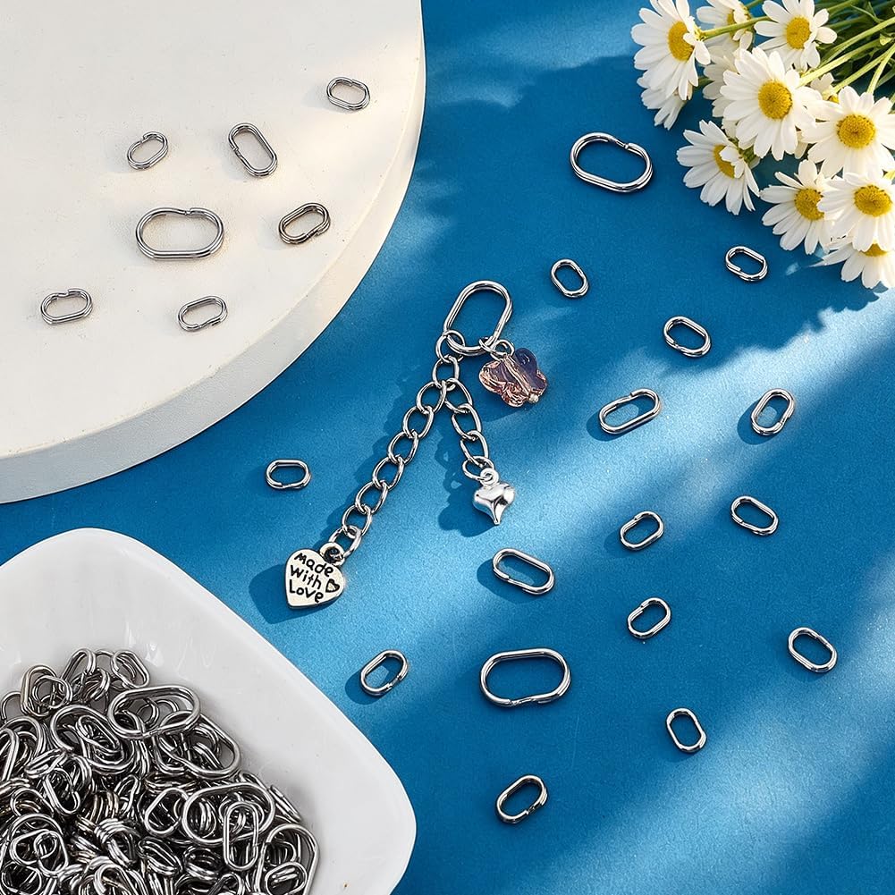 PH PandaHall 280pcs Double Jump Rings, 7 Sizes Oval Fishing Split Ring 304 Stainless Steel Double Loop Ring Small Connector Ring for DIY Crafts Key Chain Pendant Jewelry Making Fishing