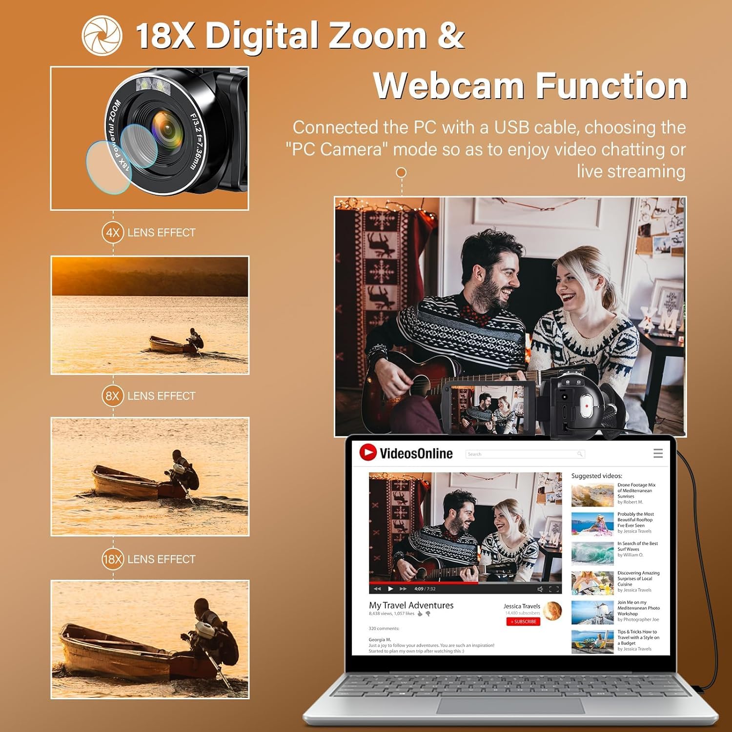 4K Video Camera Camcorder Ultra 80MP Vlogging Camera For YouTube 18X Digital Zoom