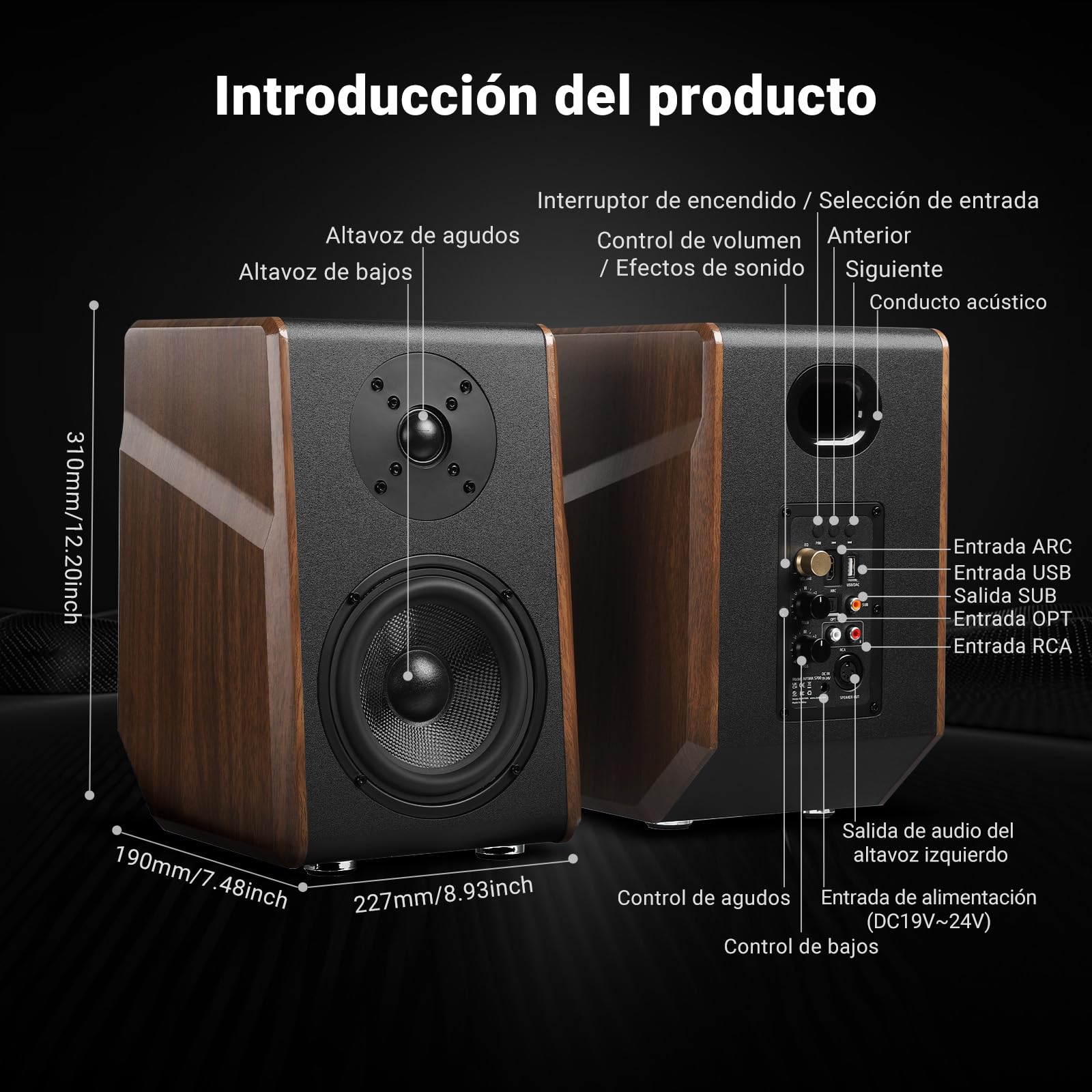 AIYIMA S700 - Altavoces de estantería Bluetooth Activos con woofer de 5.25 Pulgadas, 100 W, Salida Sub, entradas Bluetooth/óptica/ARC/RCA/USB