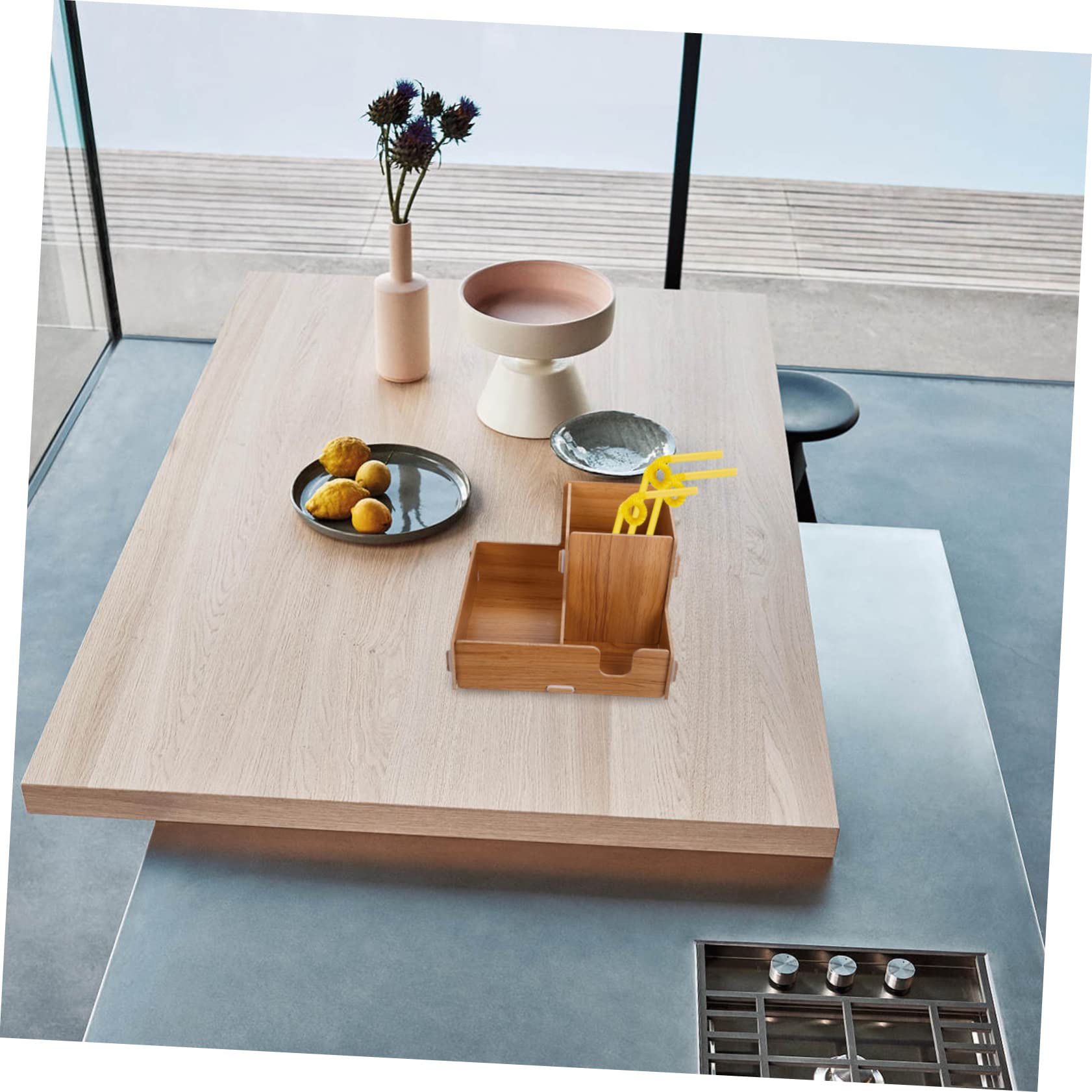 Porta Bicchieri Organizer da Tavolo in Legno Scomparti per Coperchi e Cannucce per Bicchieri di Carta USA e Getta per caffè e Ristoranti