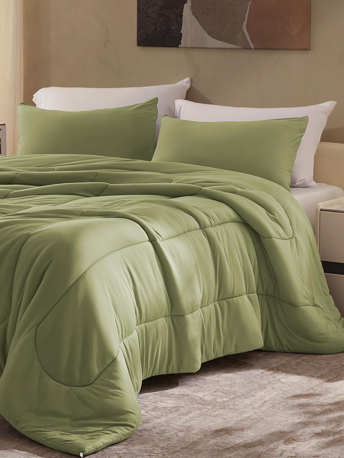 SLEEP ZONE King Size Comforter Set, Breathable Jersey Knit Soft Duvet Insert Set 3 Pieces Bedding Sets for Bedroom All Season, Green - Image 5
