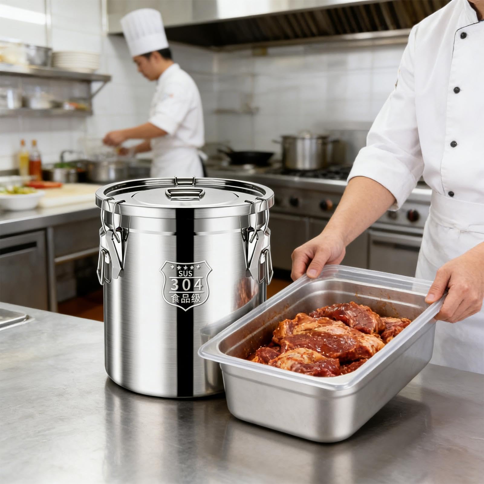 Contenitore Metallico con Coperchio Secchio Ermetico per Cereali e Fagioli | Contenitore in Acciaio per Farina, Riso e Cereali per Latte, Cereali, Cucina Domestica e Ristoranti, Piano Cucina
