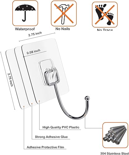 Miniatura 3 de Weiliya - Ganchos adhesivos grandes para colgar ganchos de pared resistentes de 22 libras, gancho autoadhesivo para toallas, impermeable,
