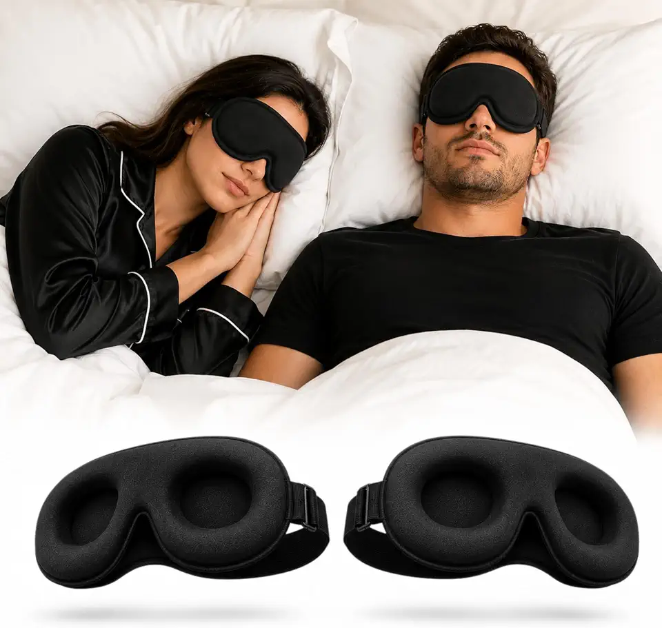 KIT 2 Máscara de Dormir 3D Blackout Premium | Tapa Olho Anatômico com Bloqueio Total da Luz | Ajustável, Confortável e Respirável | Ideal para Sono, Viagem, Descanso e Relaxamento