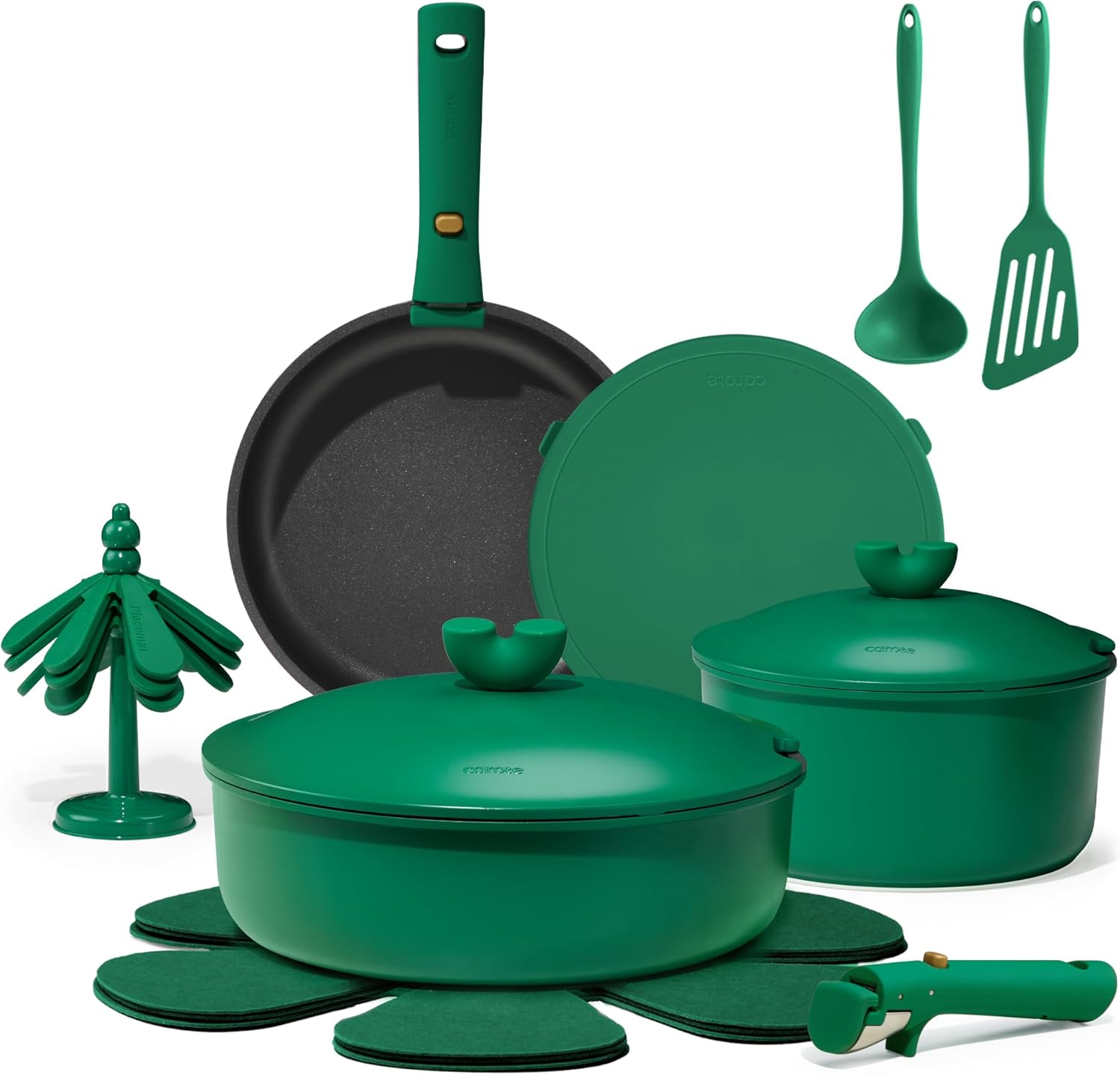 CAROTE 17pcs Pots and Pans Set Non Stick, Gift Set Nonstick Cookware Die-cast Aluminum Detachable Handle, Dishwasher/Oven Safe, Induction Cooking Pot and Pan Sets, Green, RV Kitchen Cookwares