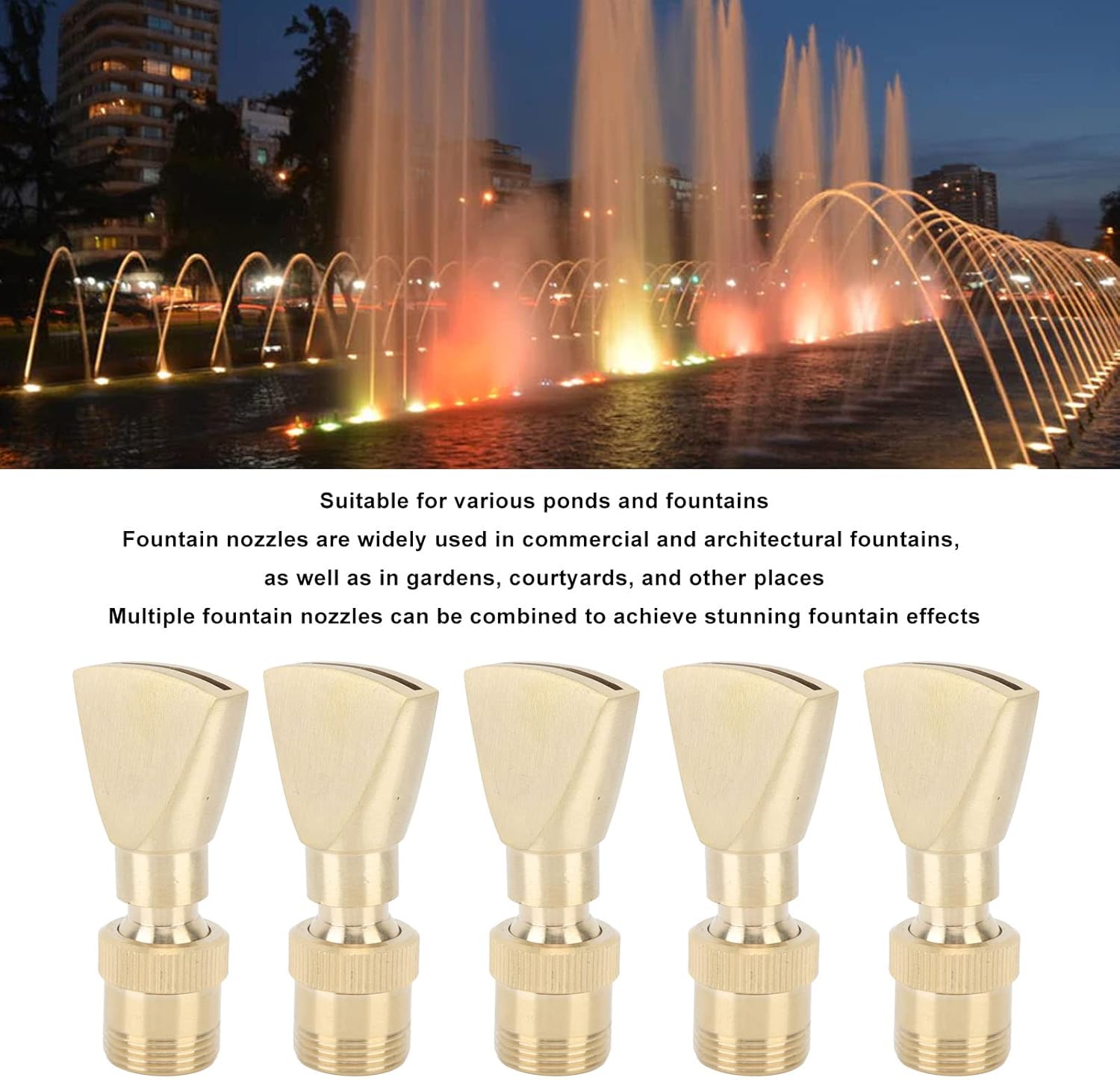 Brass Fountain Nozzles,Fan Shaped Water Fountain Nozzle, Exquisite Fountain Head Sprinkler Suitable for Garden Yard Mall Hotel Pond 5Pcs