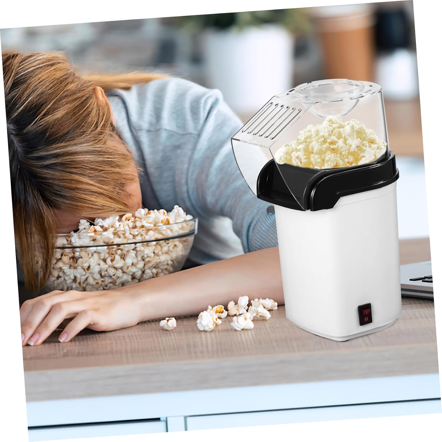 Electric Hot Air Popcorn Maker Compact Design with Measuring Cup Lid for Home Use Popcorn Machine for Quick Snacks for Movie Nights and Kitchen Spaces