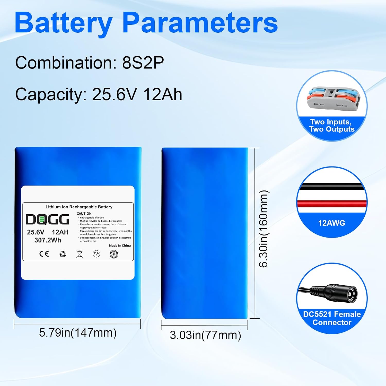 25.6V 12000mAH Rechargeable Li-ion Battery, Bare Leads Wire Replacement Lithium Battery Pack with 24V Charger for 24Volt Devices, Kids Ride On Cars Trucks, DIY Projects, etc (8S2P)