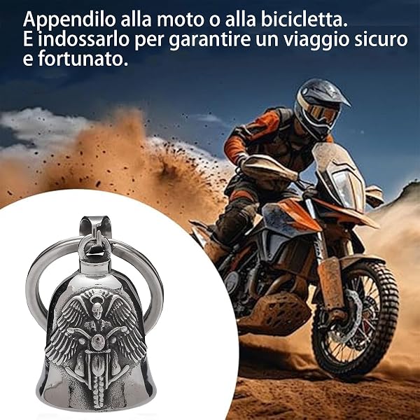 Campanella Moto Guardian Bell Originale, Campanellino Motociclisti, Portachiavi Moto Portafortuna, Angelo Custode Con Anello Appeso Per Auto Elettriche, Biciclette Ecc. - 3