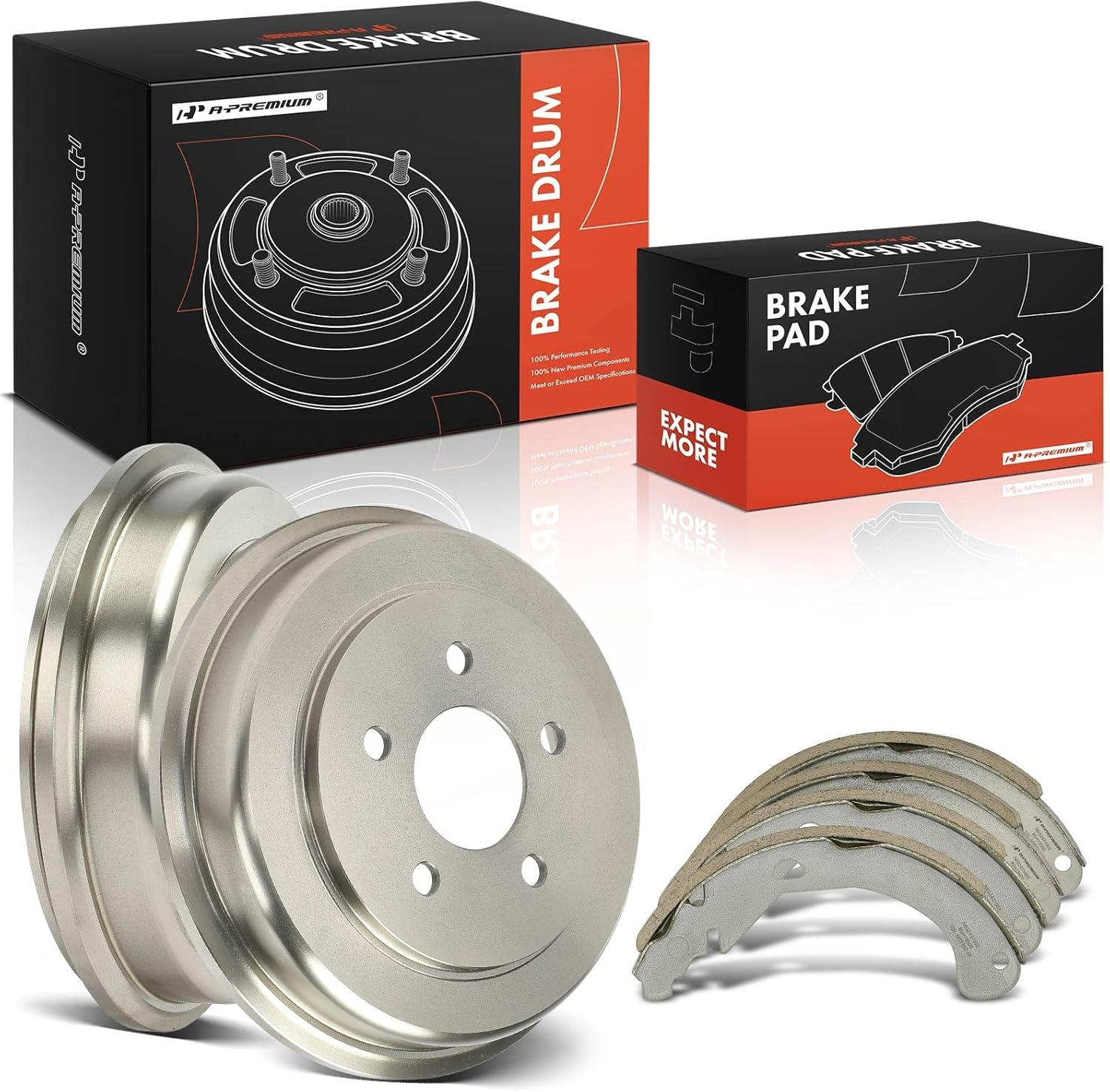 A-Premium Rear Rear Brake Drums and Ceramic Brake Shoes Compatible with Chevrolet HHR 2006-2008, Cobalt 2006-2008 & Pontiac G5 2007-2008, 2-PC