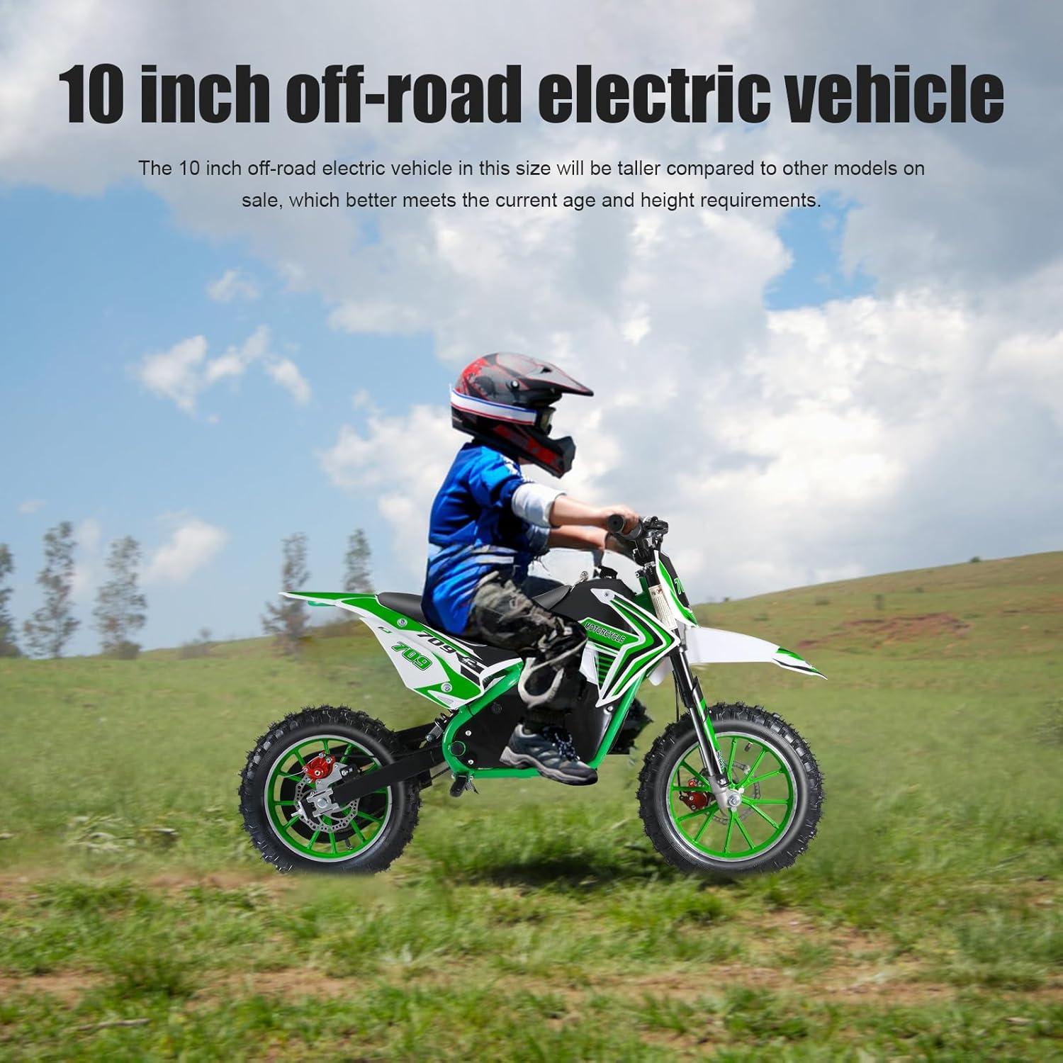 36V Kids Dirt Bike,350W Electric Motocross,Mini Motorcycle with Off-Road Tires Shock Absorption Springs Seat Cushion Pocket Motorbike with Front Rear Disc Brakes Green