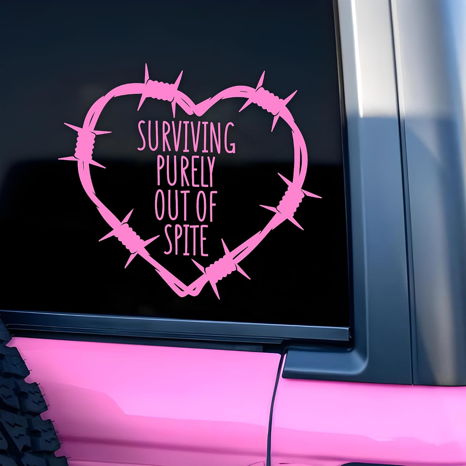 Surviving Purely Out of Spite Car Decal Heart, Sarcastic, Mental Health Humor Car Window Mirror Decal Accessories Affirmations Funny Vinyl Waterproof 8 Inches Bumper Sticker Gifts for Mom Dad Friend