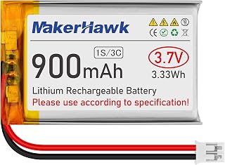 MakerHawk 3.7V 900mAh LiPo Battery Rechargeable 1S 603450 Lithium Polymer Batteries with Dual Protection Board, Micro JST 2.0 Plug for IoT PDA Camera GPS Smart Development(1 Pack)