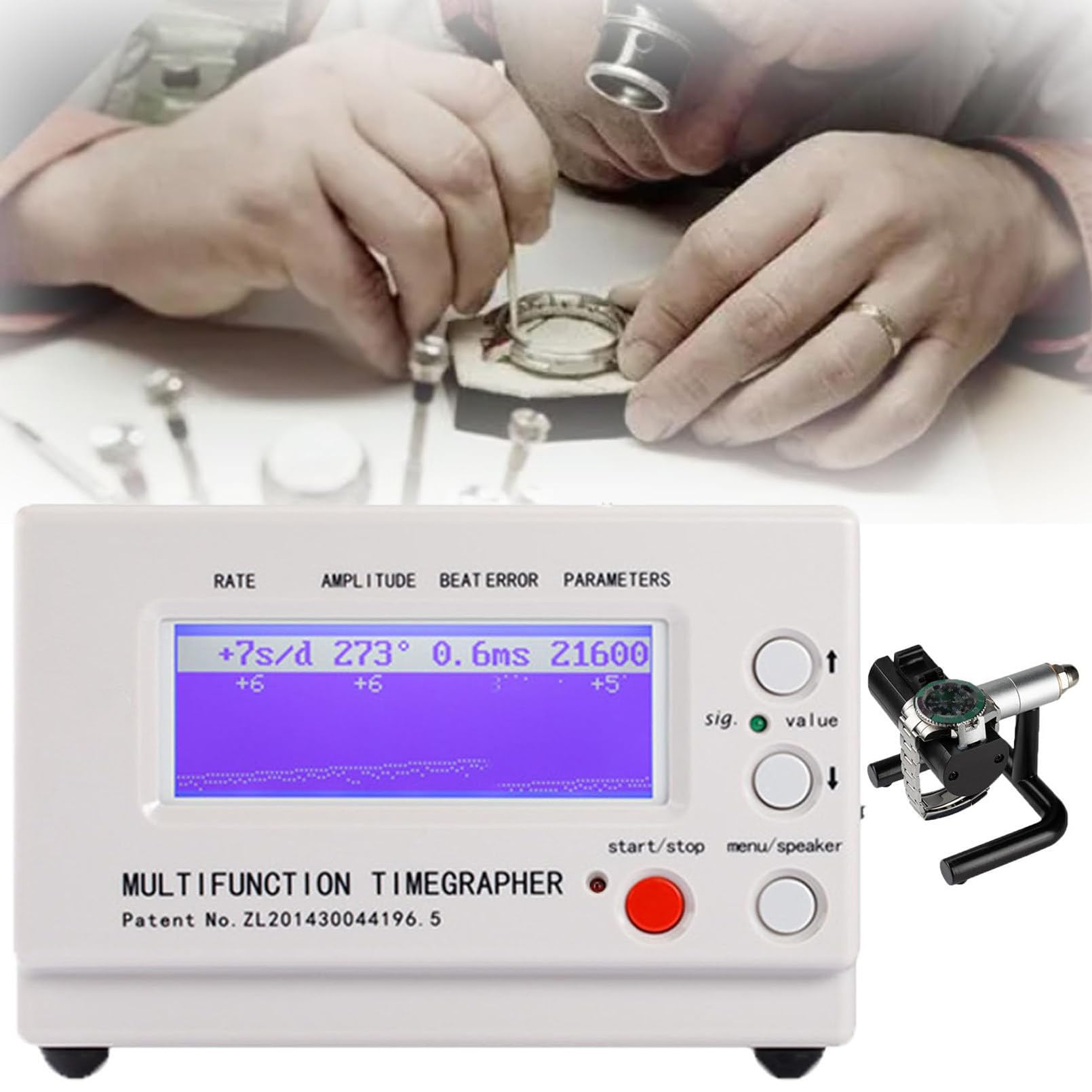 Profesjonalny Timegrapher, kalibracji i pomiaru dokładności chodu, wyposażone w czujnik mikrofonowy oraz wyświetlacz LCD; wielofunkcyjny przyrząd pomiarowy zegarków mechanicznych automatycznych