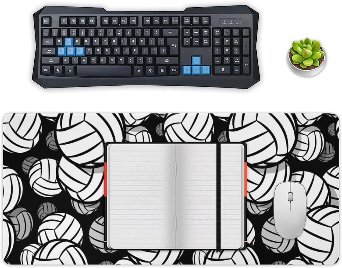 Black and White Volleyball Ball Fashionable Anti Slip Table Mat, Waterproof Mouse Protection Pad 40x90cm