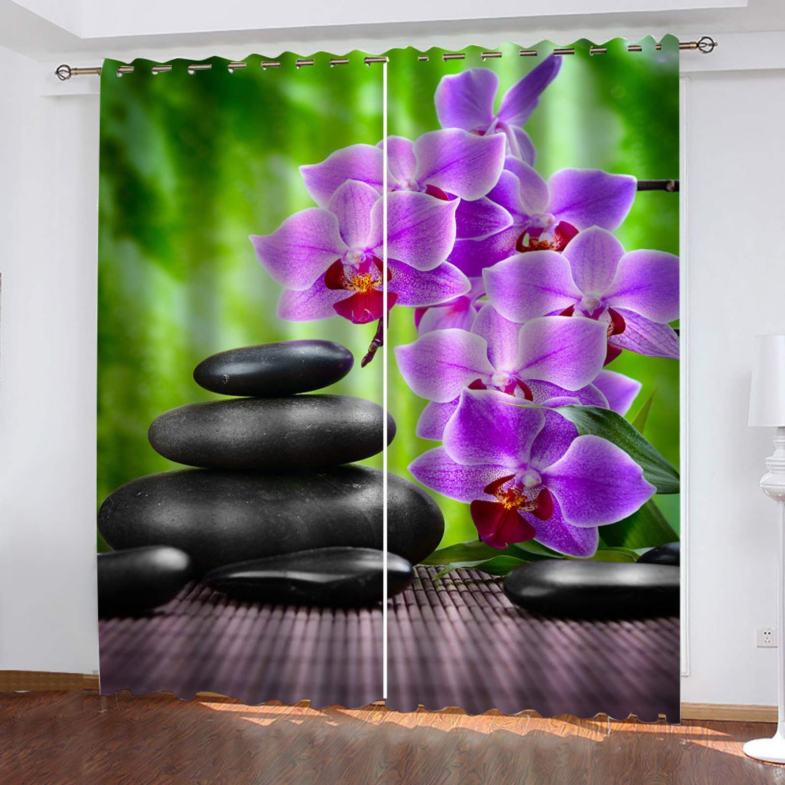 Zasłona okienna do pokoju dziecięcego, moda, fioletowe kwiaty, kamień, 150 x 166 cm, izolacja termiczna, zasłony do okna salonu, pokoju dziecięcego, zasłona z oczkami, 100% poliester, 2 panele