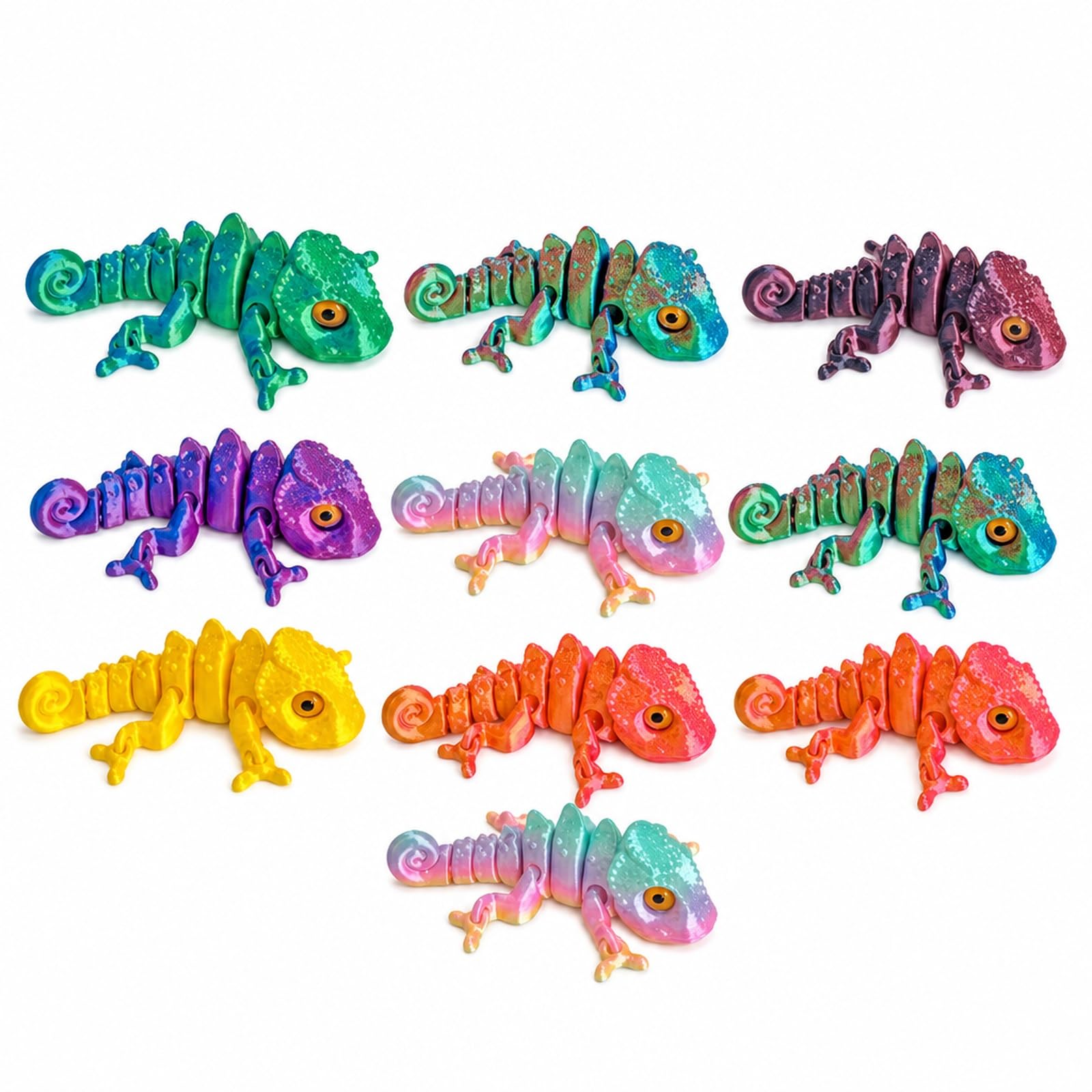 MXHBSTP 10Pcs 3D Printed Chameleon Set, 3D Printed Lizard Animals