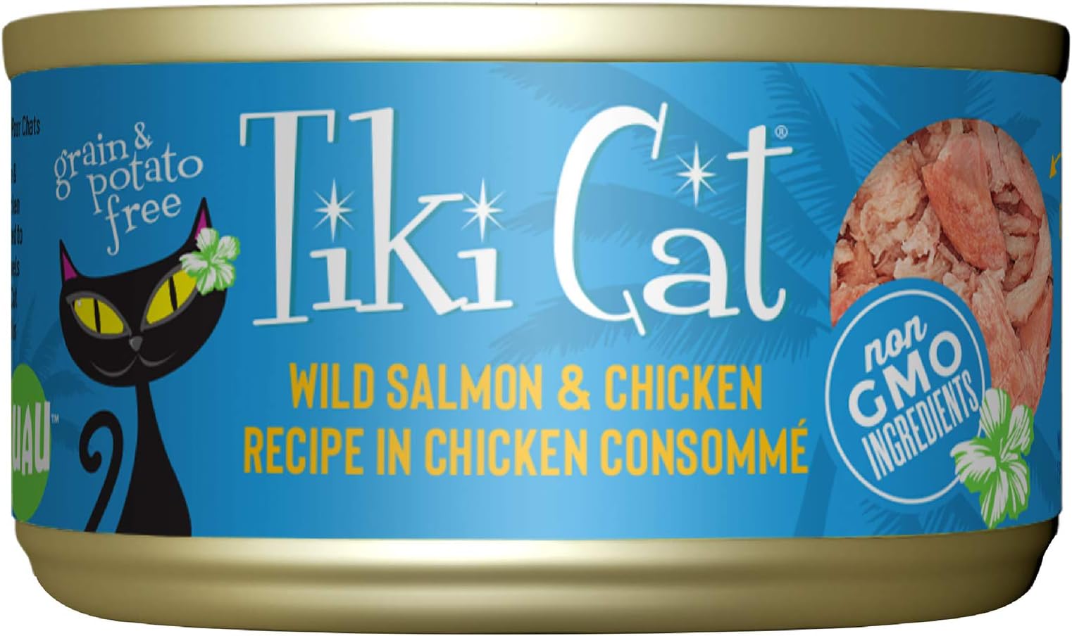Tiki Cat Luau Shredded Meat, Wild Salmon & Chicken Recipe in Chicken Consumme, Grain-Free Balanced Nutrition Wet Canned Cat Food, For All Life Stages, 2.8 oz. Can (12 Count)