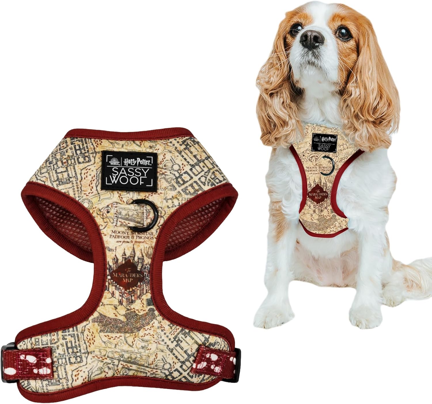 Sassy Woof Dog Adjustable Harness - Harry Potter™ Marauder's Map™ - S, Breathable Mesh, No Pull Design with Two D-Rings, Perfect for Small Dogs and Puppies - Officially Licensed