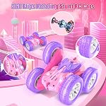 Jimdella Remote Control Cars for Girls, 2.4GHz RC Stunt Car with 360° Flips & Double Sided Driving, Changeable Wheels, LED Headlights, Birthday Gift for 5-12 Year Old Girls (Pink)