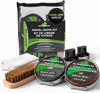 Shoe Shine Kit – Clean, Protect & Shine Shoes On-the-Go – Complete Leather Boot Care Kit With Black & Brown Polish