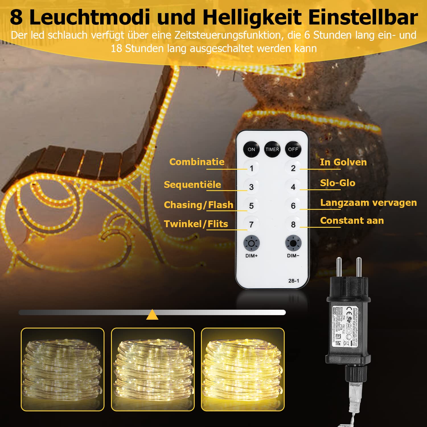 thumbnail: Herrselsam LED Lichtslang Buiten - 10 Meter, 240 LEDs, 8 Modi, Waterdicht - Voor Tuin, Feest & Kerst