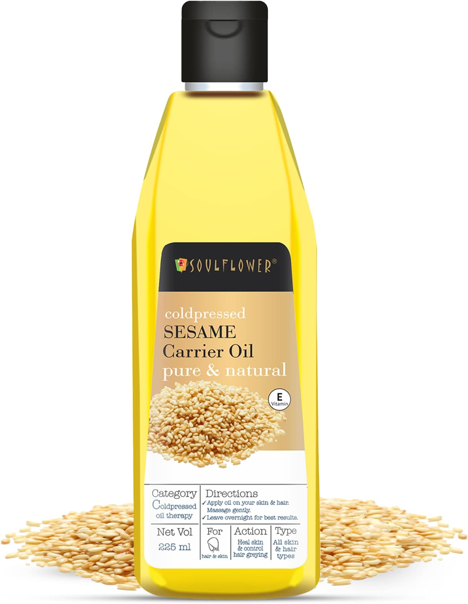 Soulflower Sesame Hair Oil for Hair and Skin, (Til, gingelly) | 100% Pure, Natural & Coldpressed | 225ml