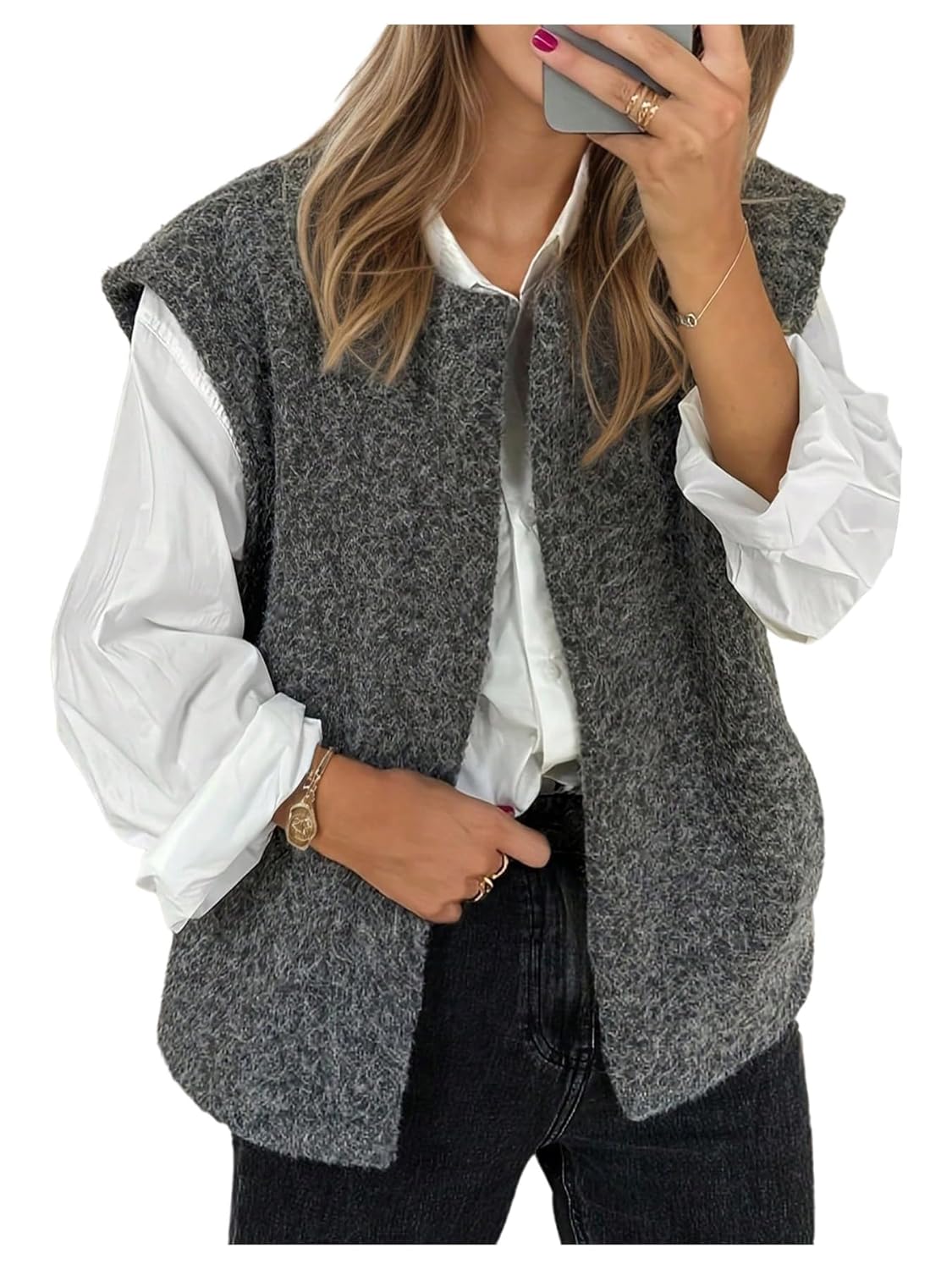 Verdusa Womens Old Money Open Front Fuzzy Cardigan Sweater Elegant Cap Sleeve Cozy Knit Fall Outerwear