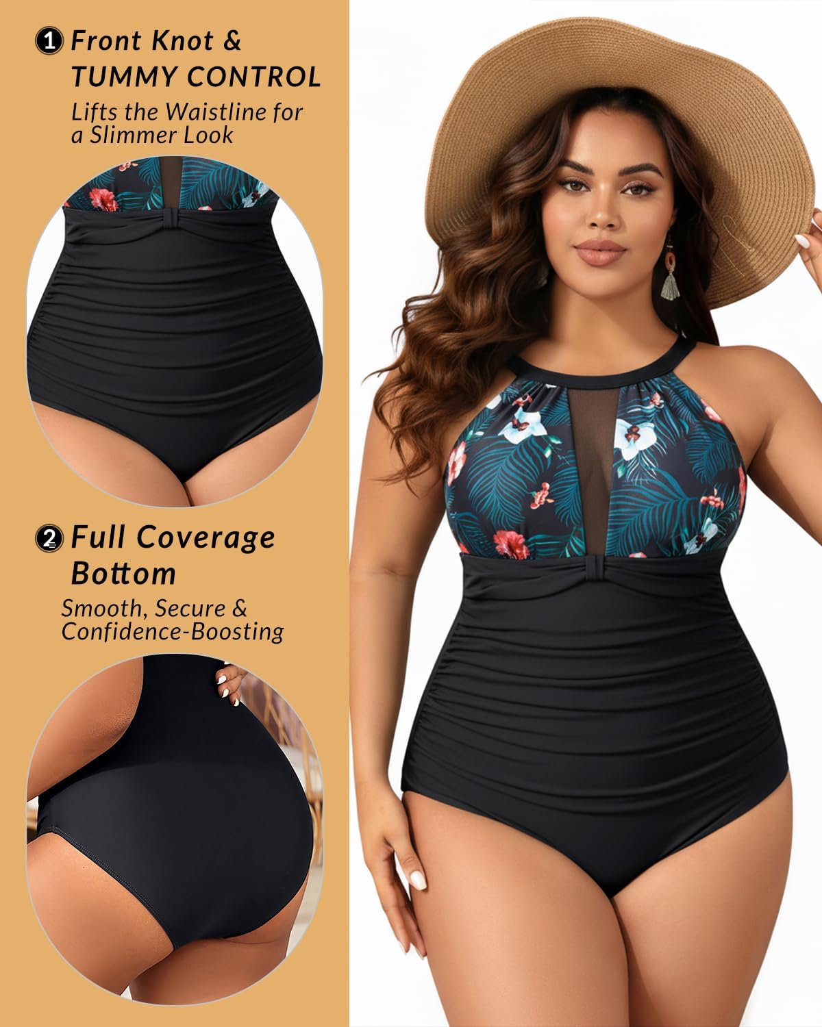 Aqua Eve Plus Size Swimsuit Women One Piece Swimsuit Tummy Control High Neck Bathing Suit Ruched Swimwear