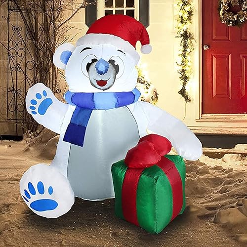 Miniatura 9 de Joiedomi Oso polar autoinflable de Navidad de 4 pies con luz LED, decoración gigante de patio para Navidad, vacaciones, interiorexterior, jardín,