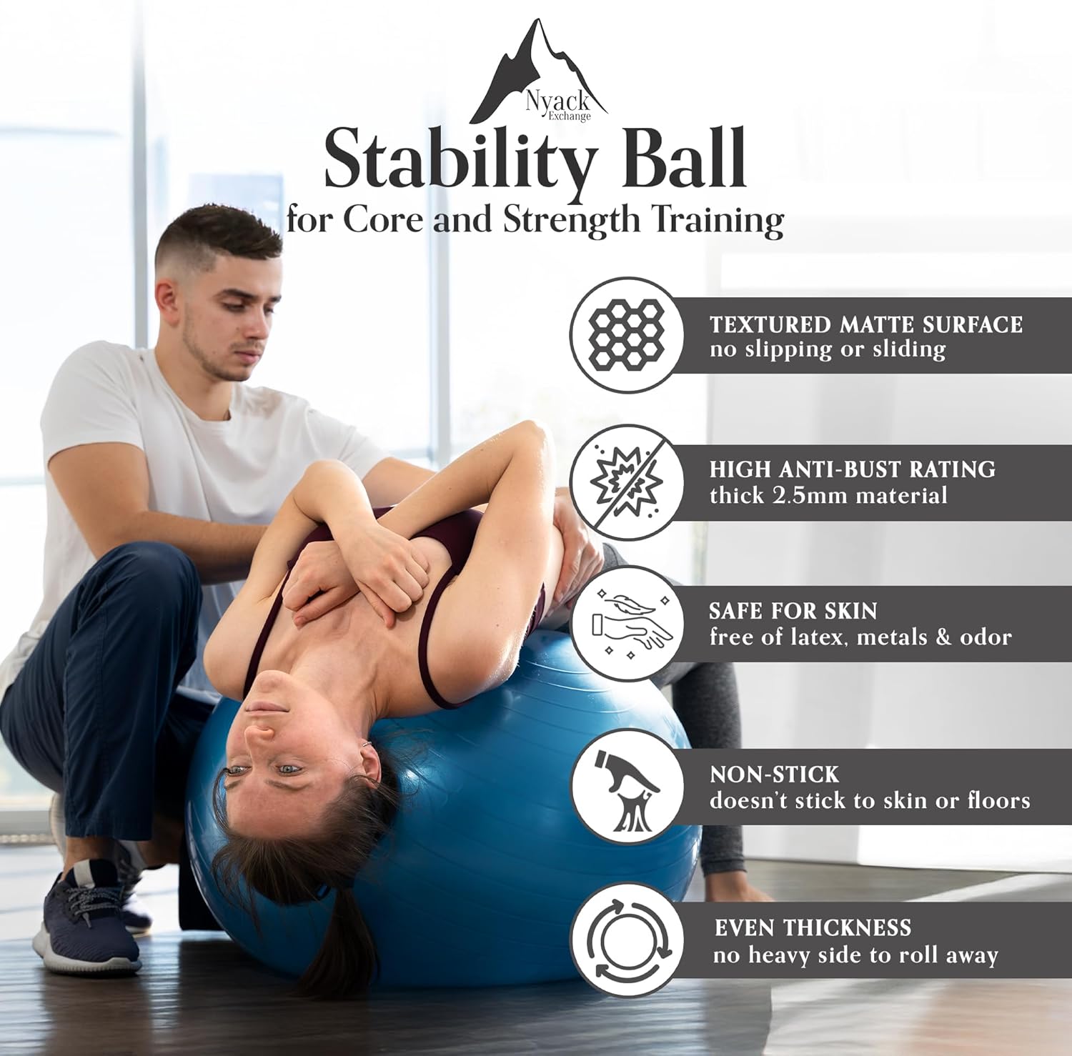 Home Workout Kit-Includes Resistance Bands, Exercise Balls with Pump, Core Sliders and Fitness Looped Bands for Physical Therapy Strength Training Full Body, Core Workouts by Nyack Exchange